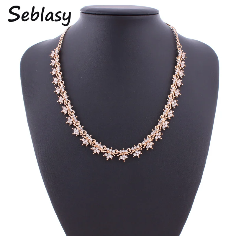 

Seblasy Statement Jewelry Bijoux Luxury Austria Crystal Leaves Gold Color Chain Collar Choker Necklaces & Pendants For Women