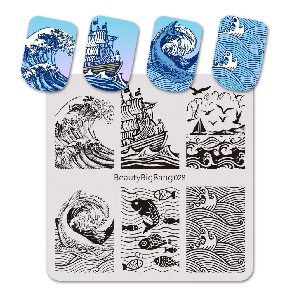 

BeautyBigBang 6*6cm Stamping for nails Dolphin Fish Seagull Pattern Nail Art Stamp Stencils Template Stamping BBB028