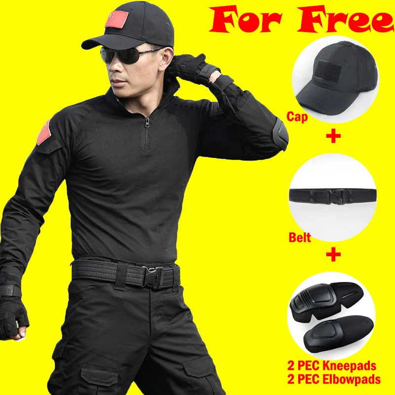 Army Black Suit Tactical Military Uniform Hunting Clothing Sports