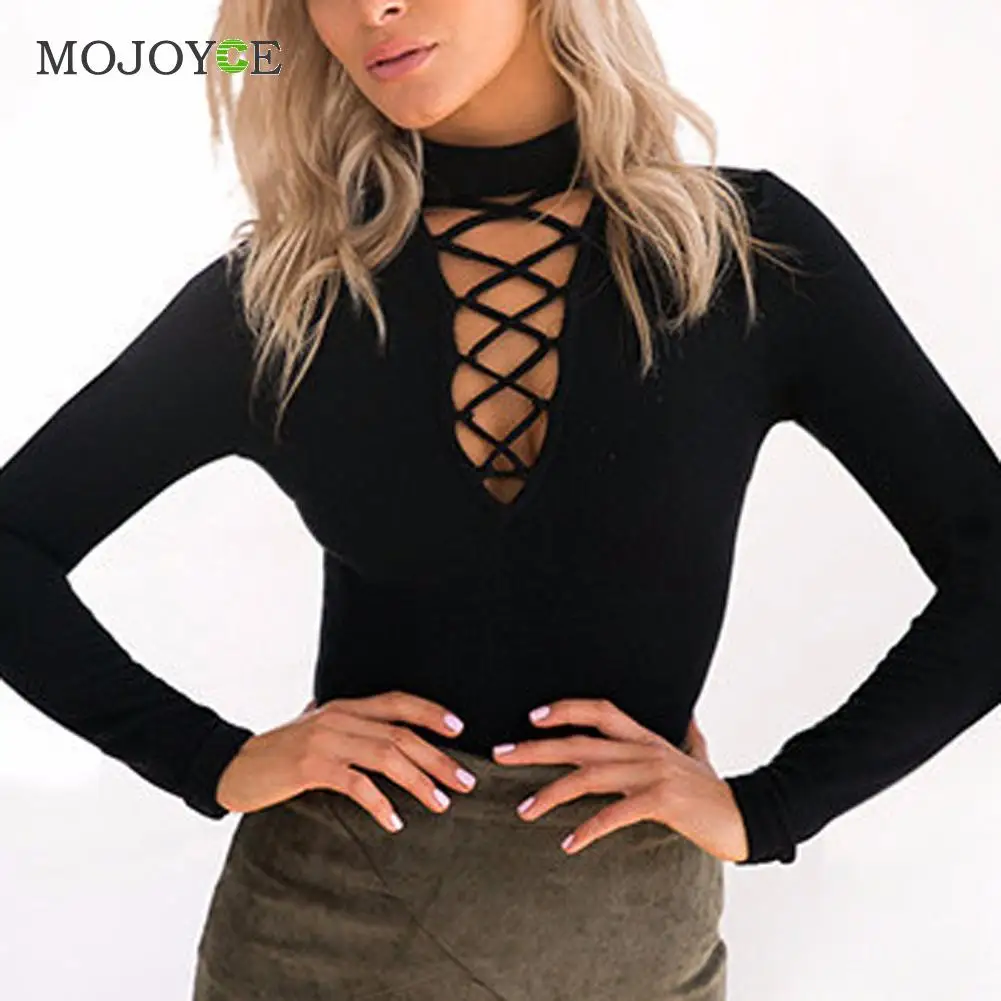 Cross Bandage Plunge Winter Autumn font b Dress b font Vestidos V Neck Punk Long Sleeve