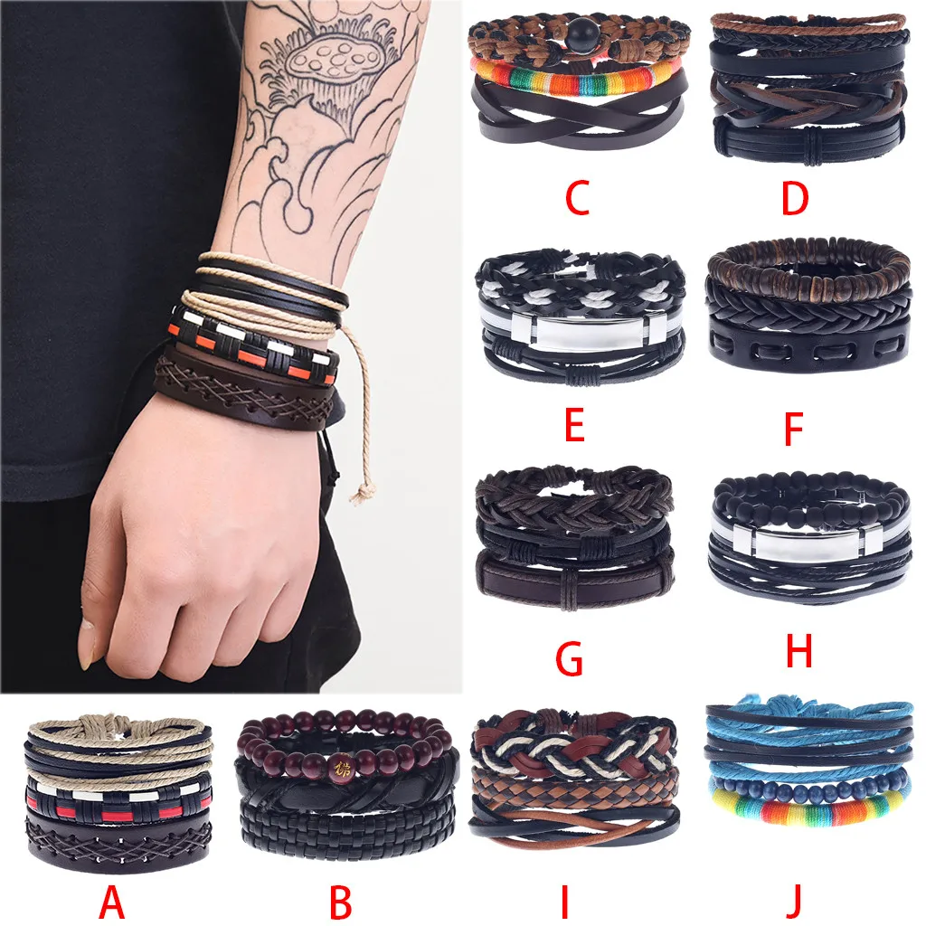 

3PCS/Set Fashion 2019 Men Simple Vintage Woven Leather Bracelets Leather Bracelet set Bracelets Accessories Gifts Jewelry