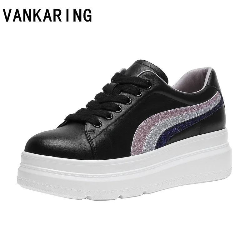 

new 2019 fashion women flats spring summer shoes casual shoes genuine leather falts women shoes platform sneaker black shoes