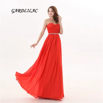 

2017 New Red Prom Dresses Sweetheart Chiffon Evening Prom Gowns Crystal Beads Belt Wedding Party Gown
