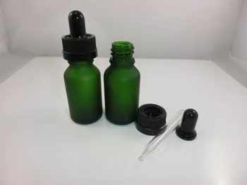 

Wholesale 100pcs 15ml -0.5 Oz Green Frosted glass bottles with Black Childproof dropper cap for Essential oils, E-Juice bottle
