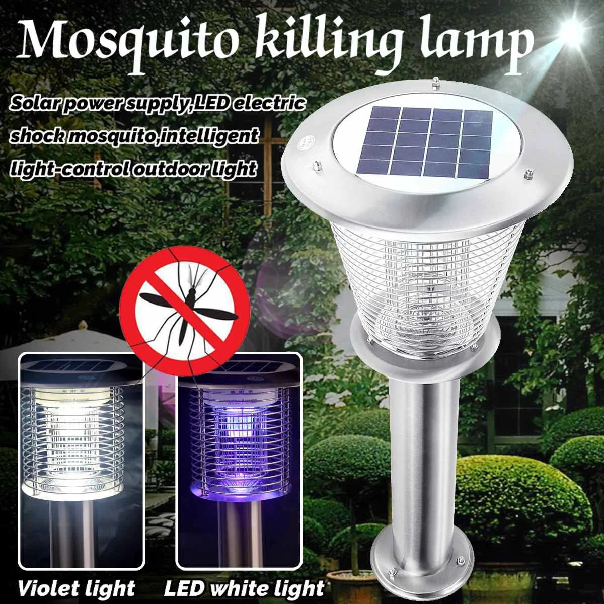 

Solar Power 3.6V LED Electric Mosquito Double Optical Frequency Vibration Intelligent Light-control Outdoor Mosquito Killer Lamp