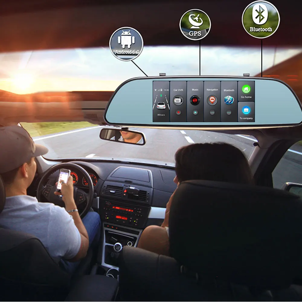  Podofo 7'' Car Dashcam Dual Dashboard Camera Recorder Touch Screen Rear View GPS Bluetooth WIFI And