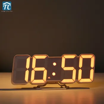 

3D Digital Wall Clock Remote Control Desktop Table Sound Control Night Light Multiple color Alarm Clocks LED Wireless Plastic