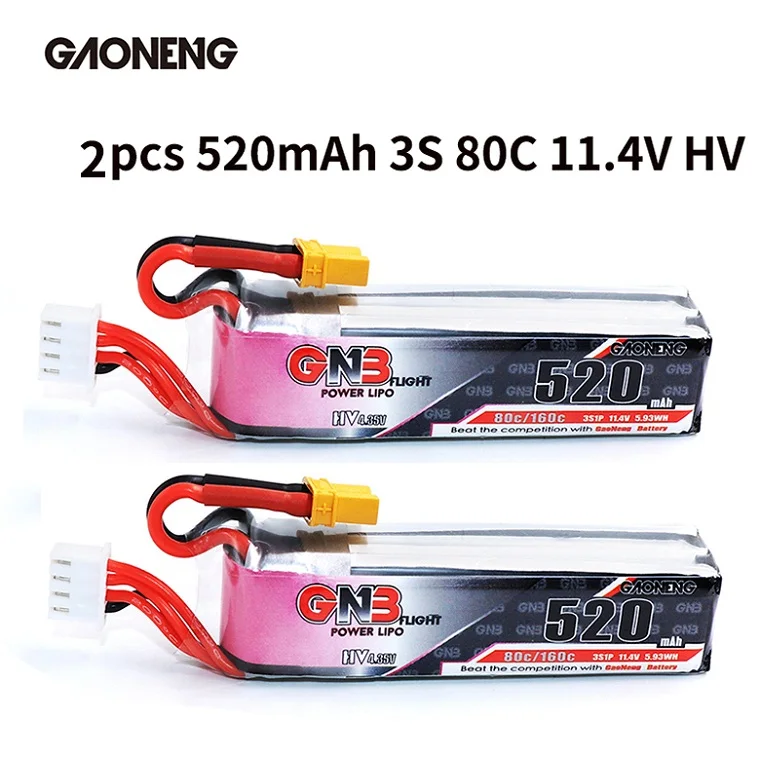 Gaoneng GNB 520mAh 11,4 V Lipo батарея 80C 3S HV 4,34 V RC батарея XT30 Разъем для RC гоночный FPV Дрон RC аксессуары для мультикоптера - Цвет: 2pcs 520mAh 3S 80C