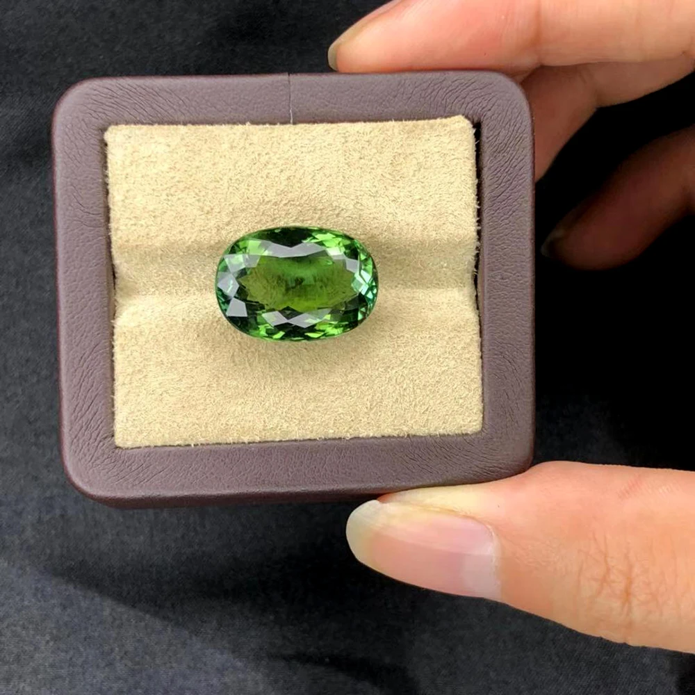 

MELE Natural green tourmaline for jewelry making12.3x17.3x8.1mm oval cut 12.73ct loose gomstone with top quality DIY ring
