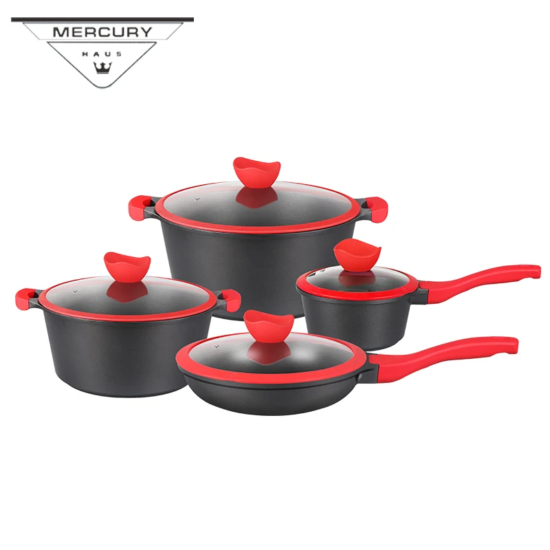 

12pcs Non-stick Cast Aluminum Kitchen Cooking Casserole Frypan Pot Cookware Sets Utensi Kitchenware Sets with Marble Coating