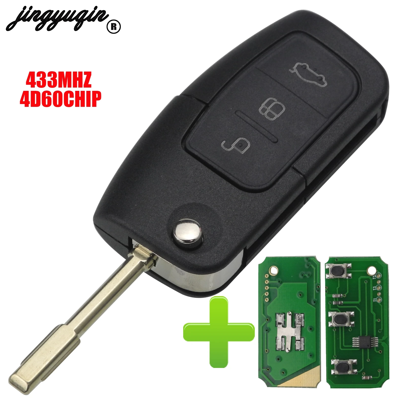 

jingyuqin 3 Button Filp Folding Entry Remote Key Shell fit For Ford Focus 2 Mondeo C S Max Galaxy Fiesta Car Smart Keyless
