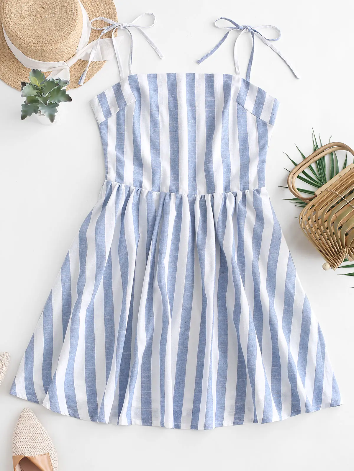 

ZAFUL 2019 Women Fashion Slim Print Mini Dress Lace Up Striped Tie Straps A Line Cami Dress Summer Bandage Dress Casual Vestidos