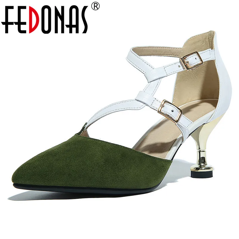 

FEDONAS Fashion Pointed Toe Med High Heels Women's Cow Suede Ankle Warp Wedding Party Shoes Woman Top Quality New Autumn Pumps