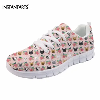 

INSTANTARTS Funny French Bulldog Printing Girls Flats Shoes Casual Breathable Women Lace-up Sneakers Fashion Women's Spring Flat