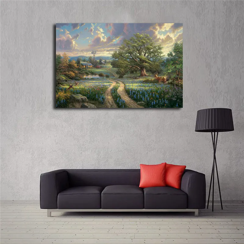 Картина маслом на холсте Thomas Kinkade рисунок в стиле кантри с рамкой HD изображение