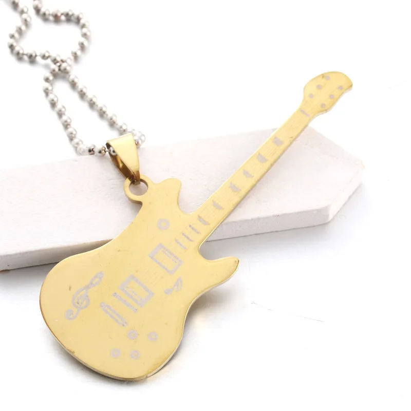 Guitar Necklace For Men/Women Music Lover Gift Gold Color Titanium