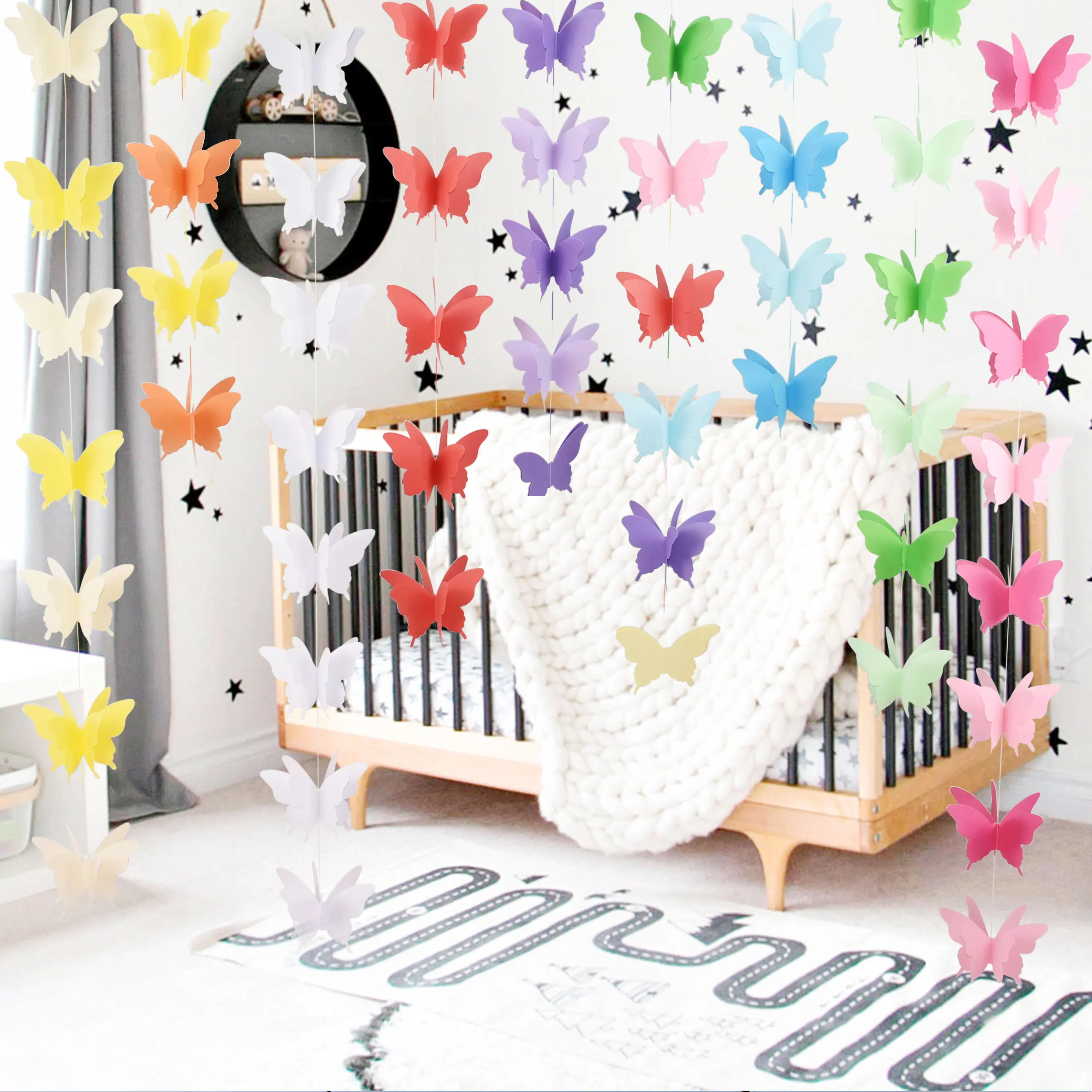

Romantic Colorful Paper 3D Butterfly Garland Wedding Birthday Party Baby Shower Room Shopping Mall Shopwindow Decoration Bunting