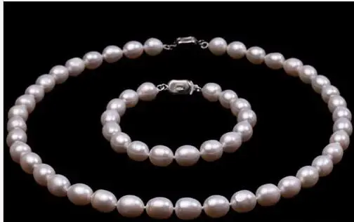 

3Strand 7-8mm White Akoya Pearl Cameo Necklace Bracelet