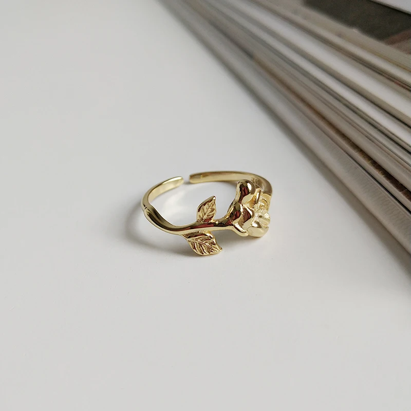 Peri'sBox минималистичные кольца в виде цветка розы золотого цвета для женщин, 925 пробы, серебристые Многослойные кольца, кольца с открытыми кольцами, подарки для влюбленных