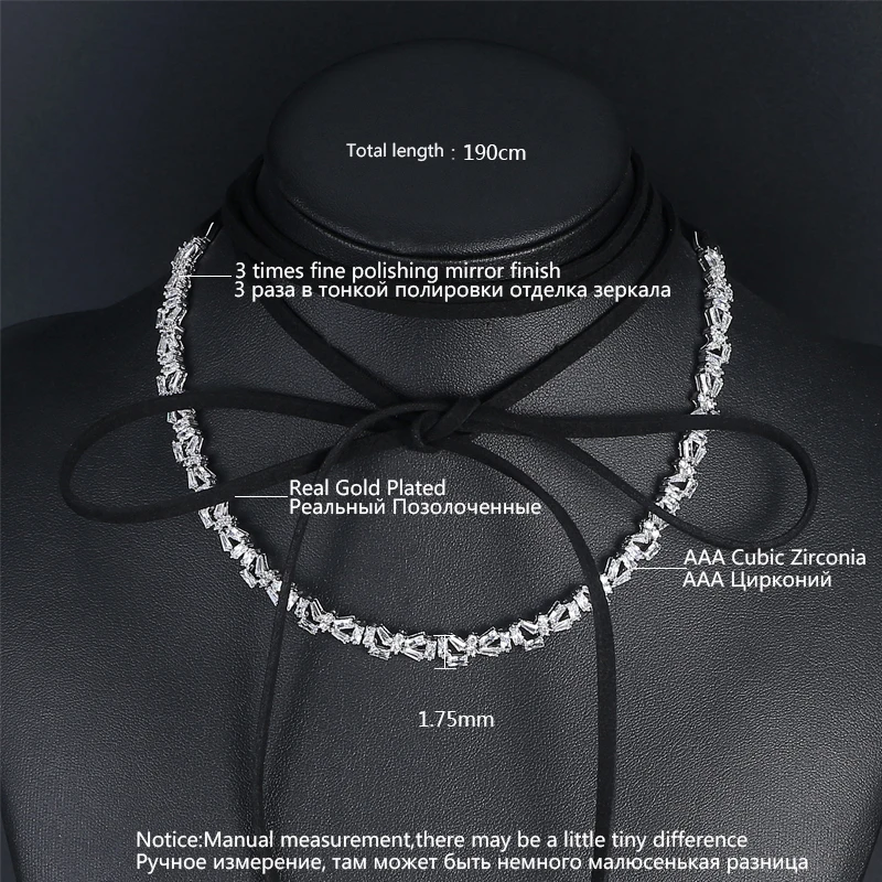 LUOTEEMI New Arrival Irregular Sparkling Cubic Zirconia CZ With Long Suede Choker Necklaces for Women Jewellery Gift