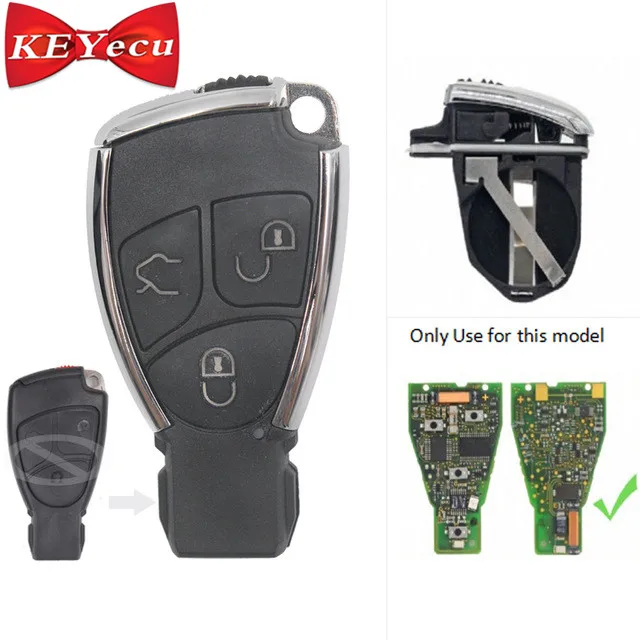 

KEYECU Modified Remote Car Key Shell Case Fob 3 Button for Mercedes-Benz C E S B Class CLK CLS SLK 2001-2010 Black