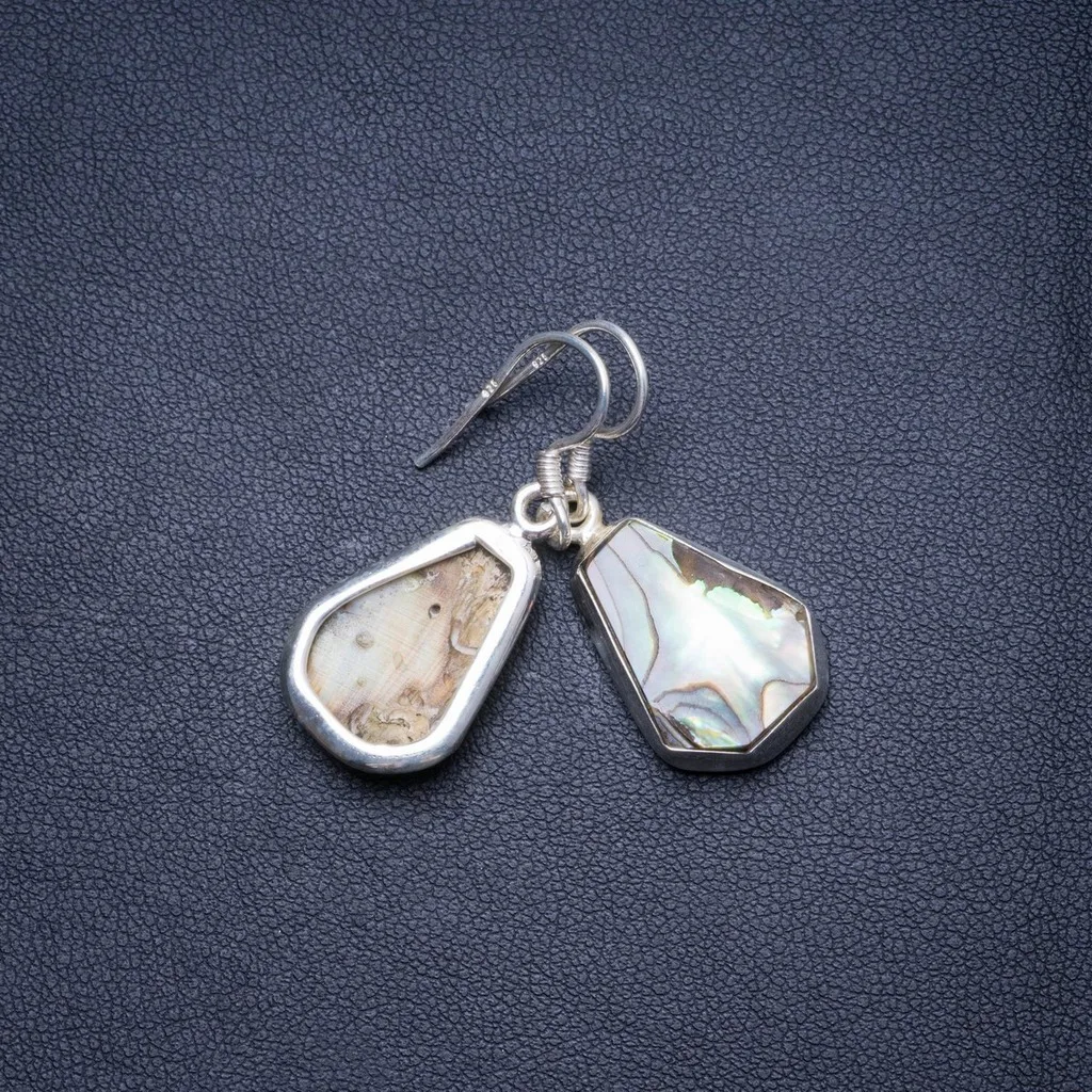 

Natural Abalone Shell Handmade Unique 925 Sterling Silver Earrings 1.5" X4779