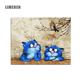 

Modular Pictures For Living Room Home Decor Blue Cute Cat DIY Oil Painting By Numbers Hand Painted Modern Framework Wall Canvas
