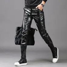 Осенне-зимние теплые модные мотоциклетные штаны из искусственной кожи мужские брюки из искусственной кожи для мужчин pantalon homme черные