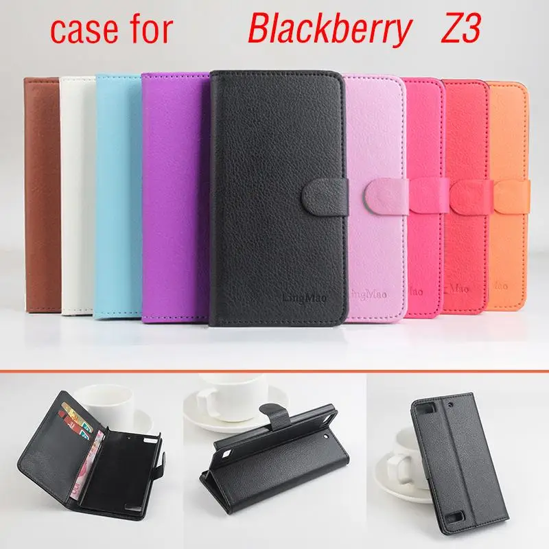 

Case For Blackberry Z3 Flip Litchi Grain Leather Cases Luxury Phone bags with Wallet Stand Card Solt Case Cover