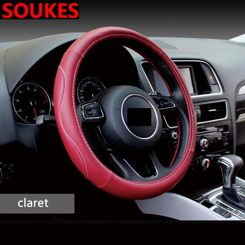 

38CM Genuine Leather 7Color Car Steering Wheel Cover For Volkswagen VW Passat B6 B5 B7 Golf 4 5 7 6 Polo Opel Astra J H Insignia