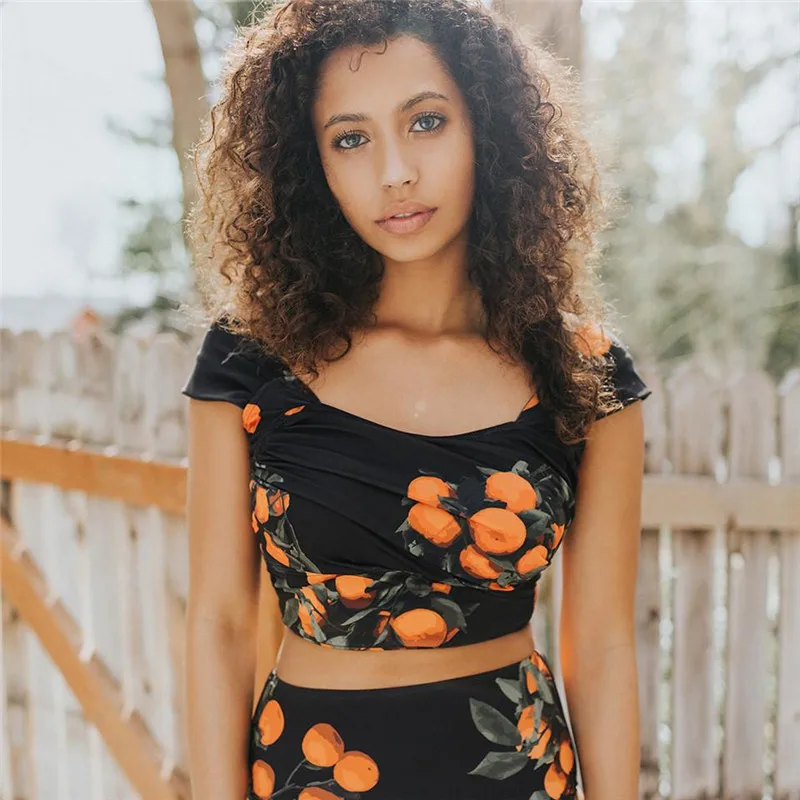 2018 Sexy Printed Bikinis Crop Top Swimwear High Waist Swimsuit Women