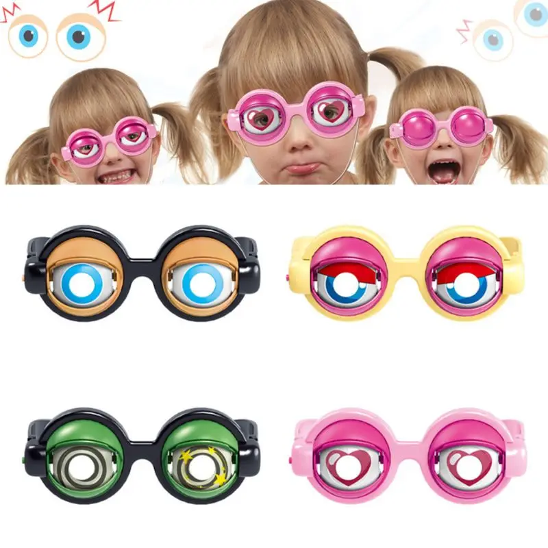 cheap HBB 1PC Kids Novelty Toys Crazy Eyes Funny Glasses Children Toys Creative Boy Girl Game Play Toy Plastic Glasses 4 Colors
