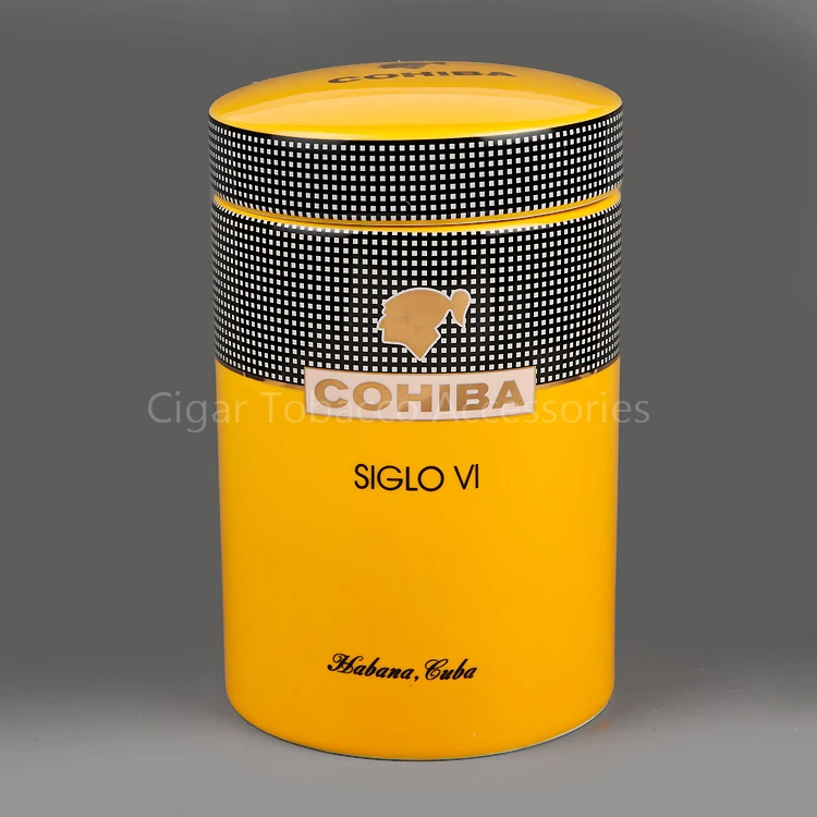 

COHIBA Gadget Classic Yellow Cylindrical SIGLO VI Sheeny Porcelain Ceramic Cigar Tube Hermetic Jar MINI Humidor With Gfit Box