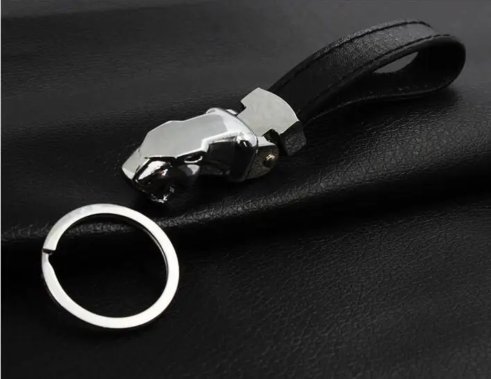 Нержавеющая сталь и ПУ подвеска в форме головы леопарда брелок автомобильный