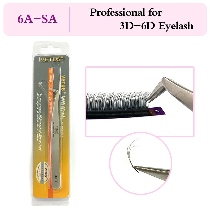 VETUS 6A SA Stainless Steel Tweezers Tool Especially for DD 6D Volume Mink Eyelash Extension Lashes
