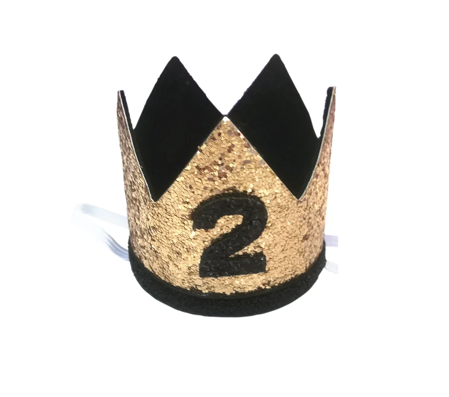 Ребенок душ мальчик Blink золотой черный 1-й День рождения шляпа Дети номер Корона 2-й 3-й год вечерние шляпа первый ободок для дня рождения