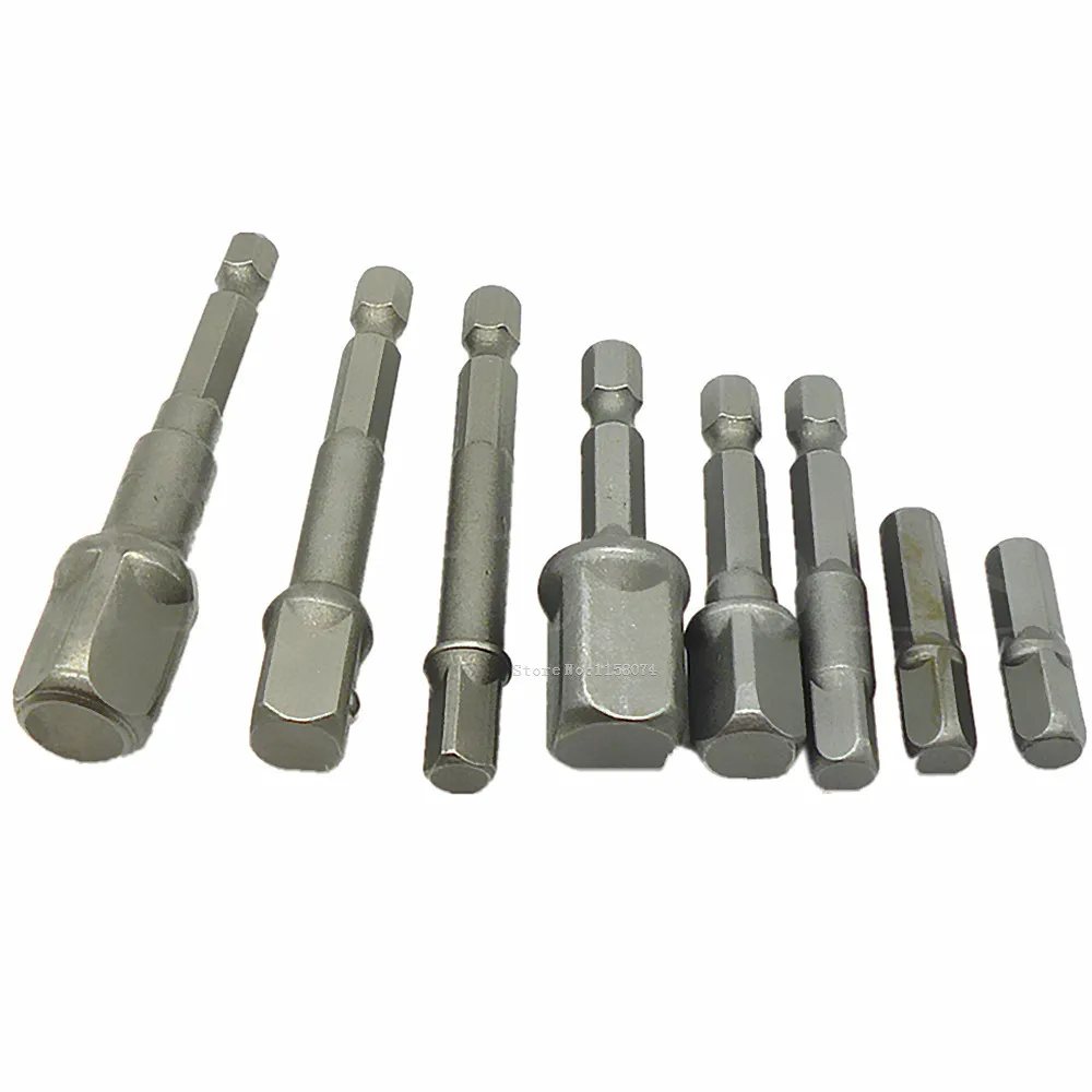 8 Sizes Chrome Vanadium Steel Socket Adapter Power Set Hex Shank To 1/4