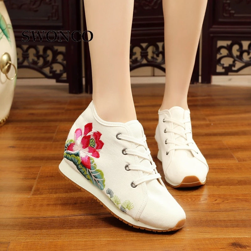 Women's vulcanized shoes autumn embroidery ladies sports shoes women's shoes casual platform height increase women's shoes