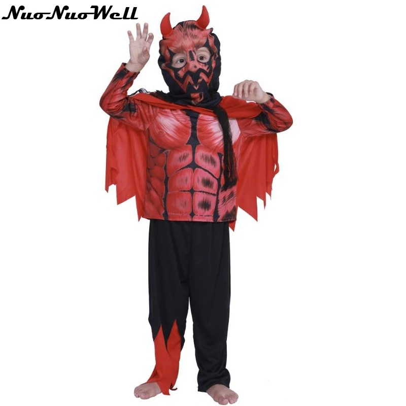 Children's Day Halloween Scary Red Horn Devil Costumes for Kids Child