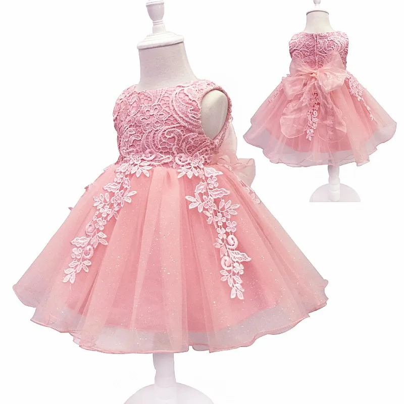 

12 Colors Available Embroidery Lace Flower Girls Dresses