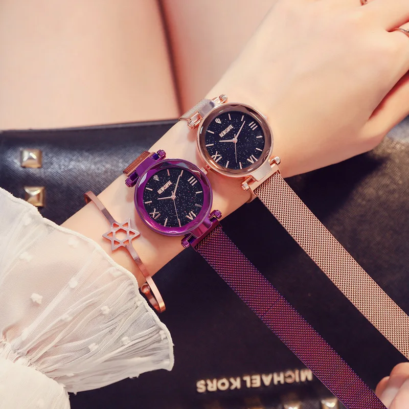 

Luxury Rose Gold Watch Women Starry Sky Magnet Buckle Ladies Clock Fashion Casual Waterproof Rhinestone Female Wristwatches 2018