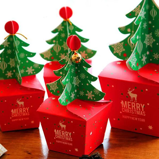 

2019 1Pcs Merry Christmas Tree Box Cookie Cholocate Food Paper Boxes Apple Decoration Christmas Gift or Cookies Card Paperboard