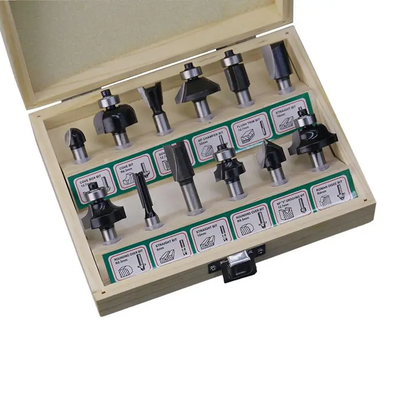 

12 Pcs 8Mm Shank Wood Router Bit Straight End Mill Trimmer Cleaning Flush Trim Corner Round Cove Box Bits Tools Milling Cutter