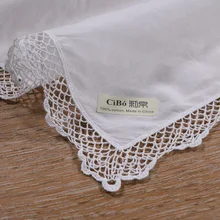C001: Белый Премиум Хлопок кружевной носовой платок пустым крючком Платки для женщин/дамы свадебный подарок