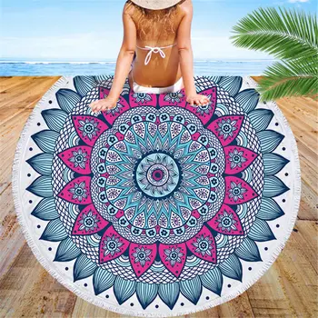 

Printed Microfiber Retro Round Beach Towel for Adults Quick Dry Large Bath Towels Summer Swimwear Tassel Beach Cover Mat