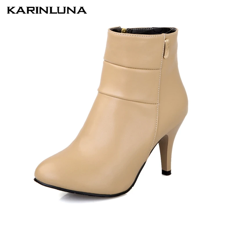 

Karinluna 2019 New Hot Sale Wholesale High Heels Spring Autumn Boots Woman Shoes Black Apricot Shoes Woman Ankle Boots