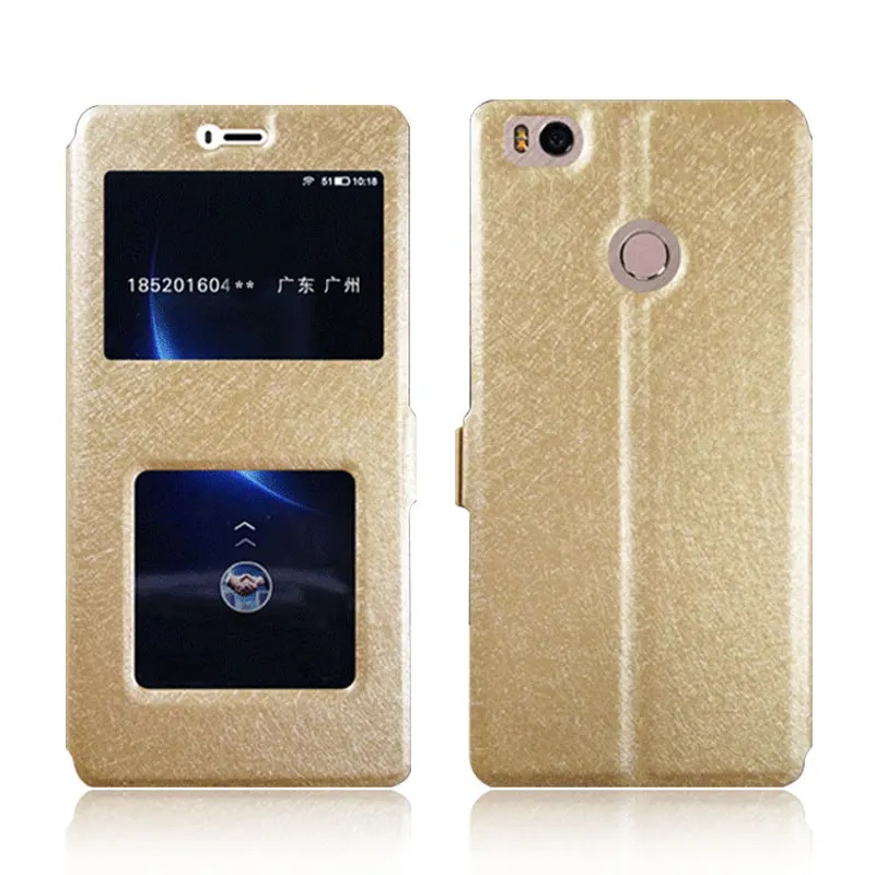 

Silk Grain Leather Phone Case For Xiaomi Redmi 4X 5.0" Quick Answer View Window Flip Cover Capa For Redmi 4X 4 X hongmi 4 X