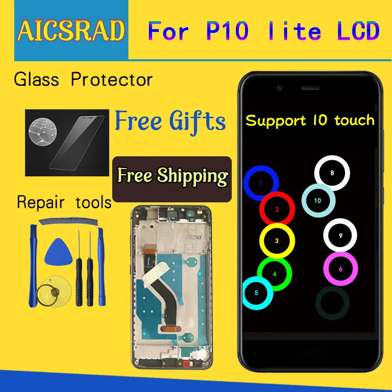 LCD For HUAWEI P10 Lite Display Touch Screen Digitizer For Huawei P10 Lite LCD Screen with Frame P10lite Display NEW 5.2\