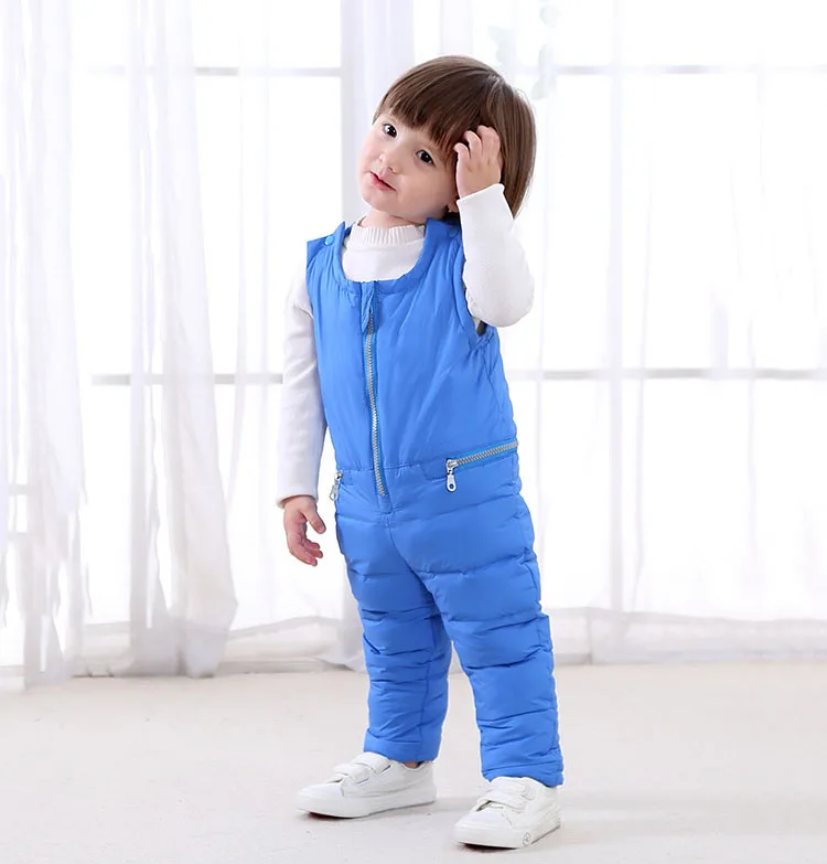 Baby Girl Winter Down Pants Children Thick Outerwear Overalls White