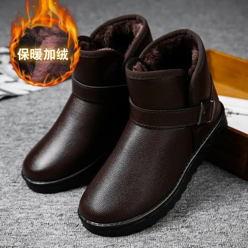 

CNFIIA Snow Boots Men 2018 Winter Boots Men Waterproof Black Brown Leather Boots Ankle Male Shoes Casual Warm Designer Fur New